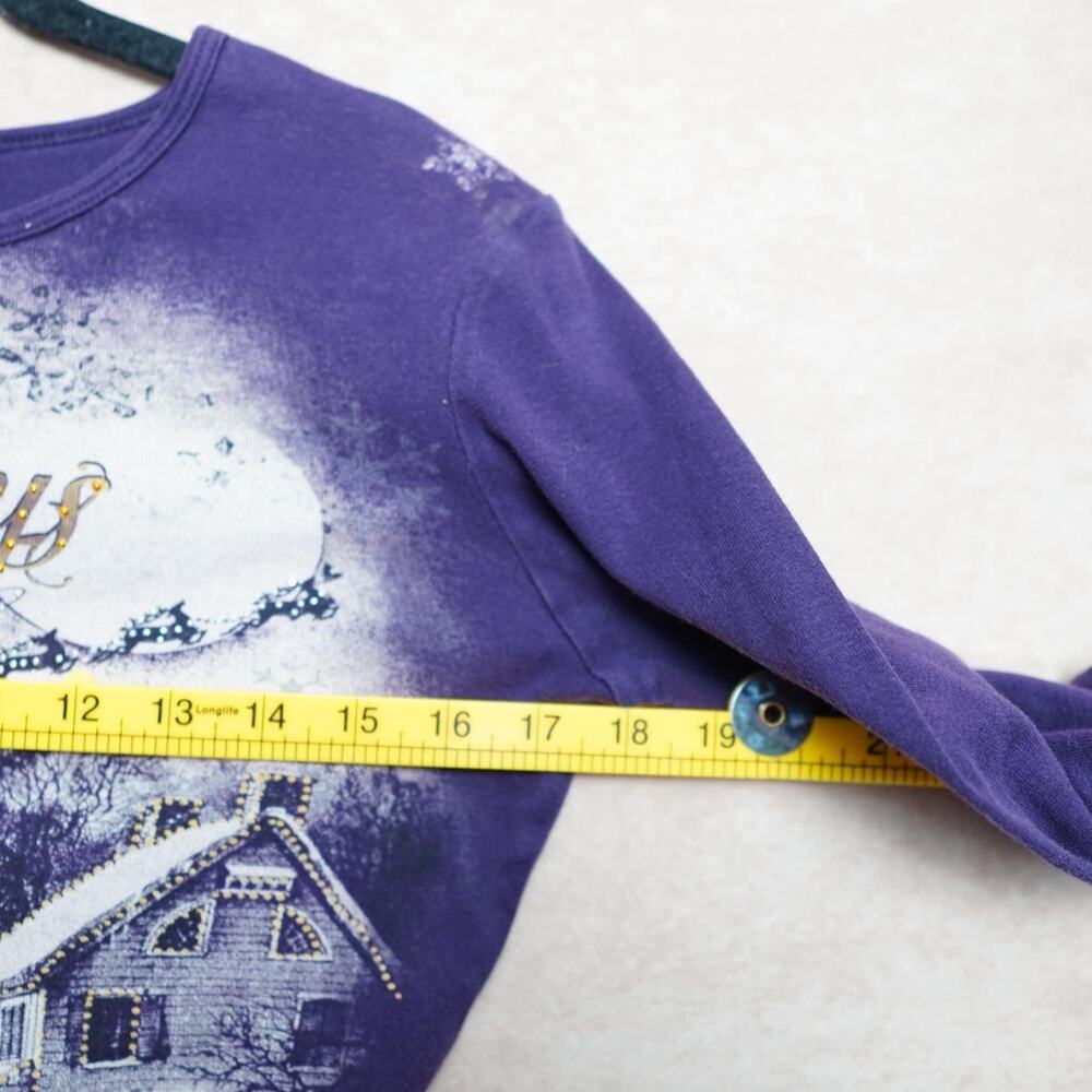 Blue Canyon Happy Holidays Graphic Tee Purple S Y2K - Picture 3 of 5